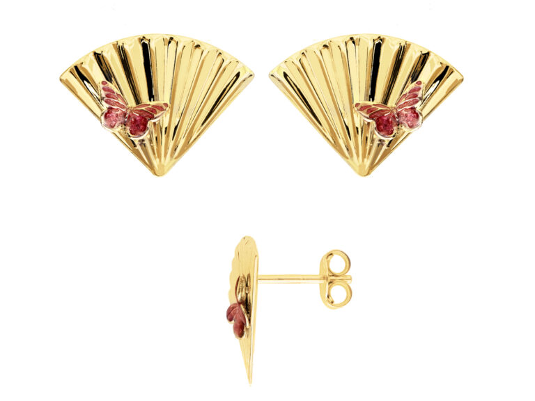 Fan earrings with butterlfy