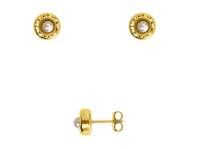 Round diamond cut earrings with pearls